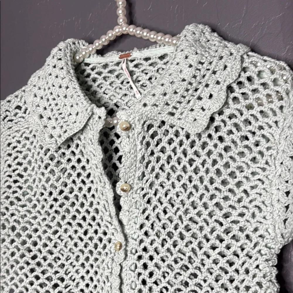 New Free People Lily Crochet Top in Green